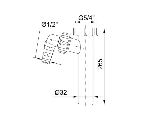 Kötőcső, mosógép csatlakozóval (Ø32 x 265 mm) - Styron