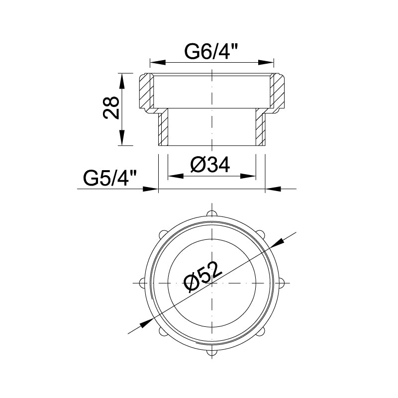 Szűkítő szifonhoz: 6/4" belső menet - 5/4" külső menet + tömítés - Styron