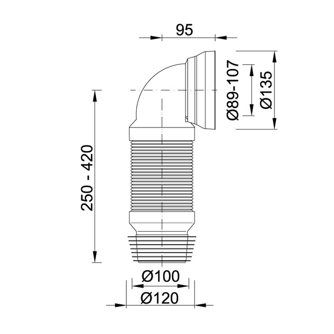 Styron STY-530-90-F Flexibilis WC bekötő könyök, Ø90 mm-es