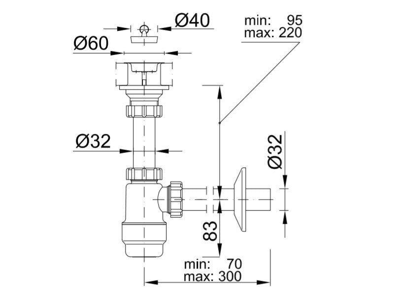 Styron STY-533 Mosdószifon 5/4"-os oldható leeresztőszeleppel, 32 mm-es