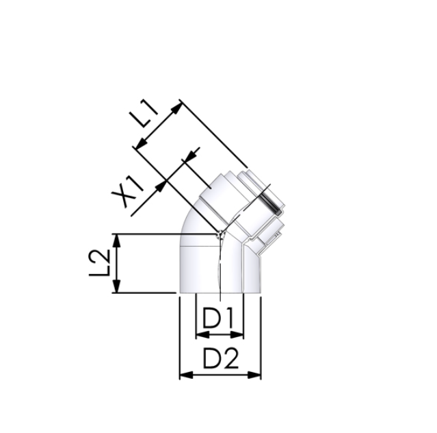 TRICOX PAKÖ502C PPs/alu Koncentrikus könyök 45° - 60/100 mm