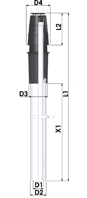 TRICOX PATÁ50 PPs/alu Koncentrikus tetőátvezető idom, fekete - 60/100 mm